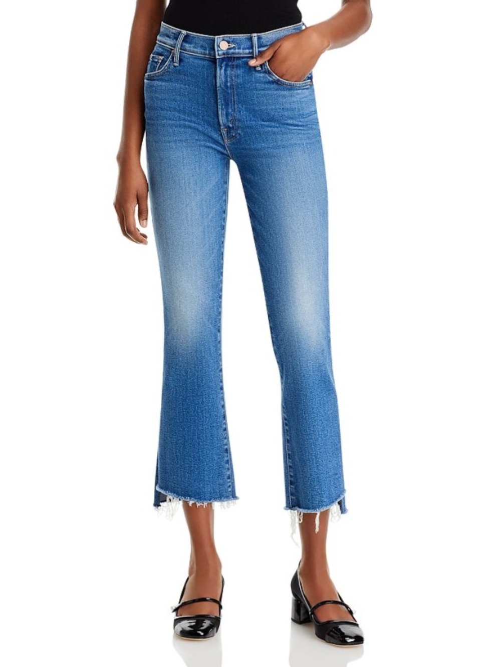 MOTHER The Insider High Rise Crop Step Fray Bootcut Jeans